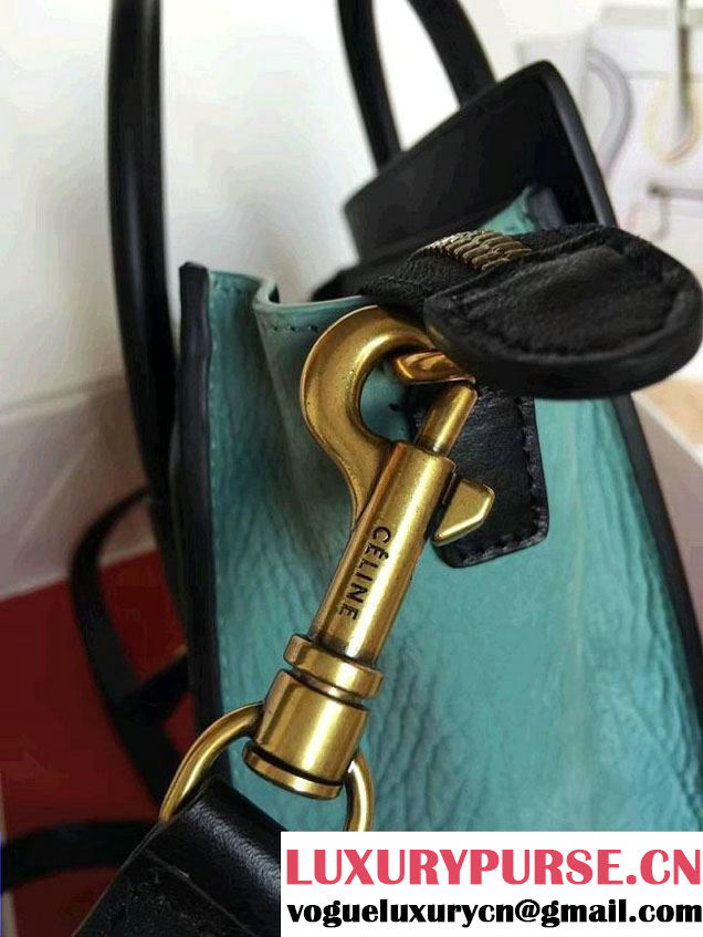 Celine Luggage Nano Tote Bag in Original Leather Black/Grained Beige/Crinkle Ice Green 2016
