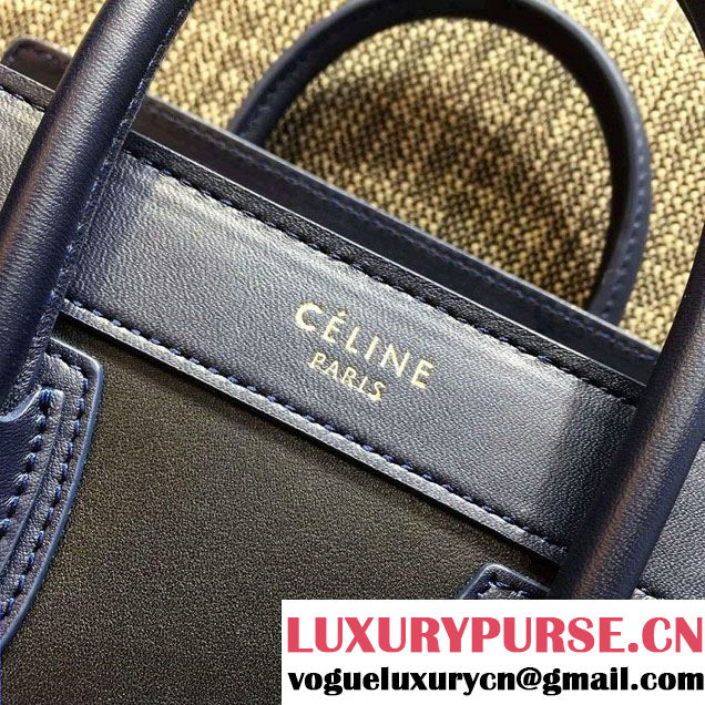 Celine Luggage Nano Tote Bag in Original Leather Navy Blue/Black/White 2016