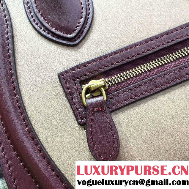 Celine Luggage Nano Tote Bag in Original Leather Burgundy/Beige/Suede Red 2016