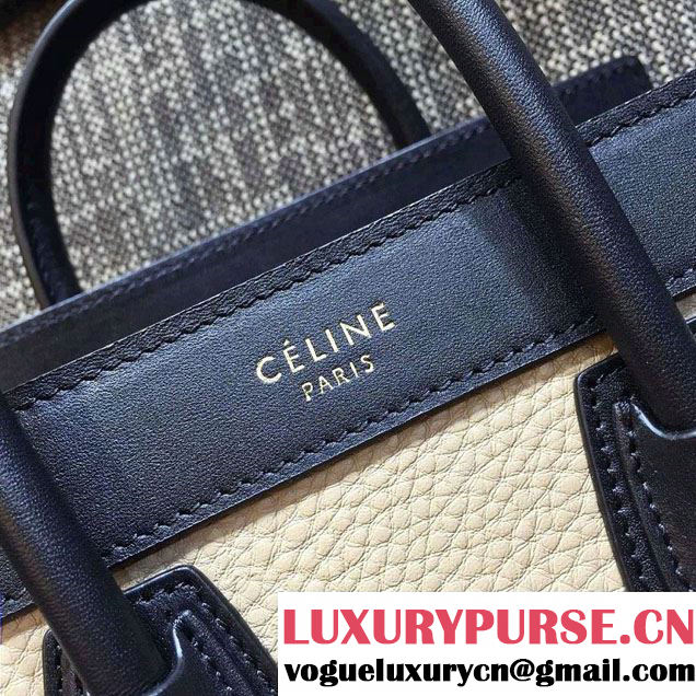 Celine Luggage Nano Tote Bag in Original Leather Black/Grained White/Etoupe 2016