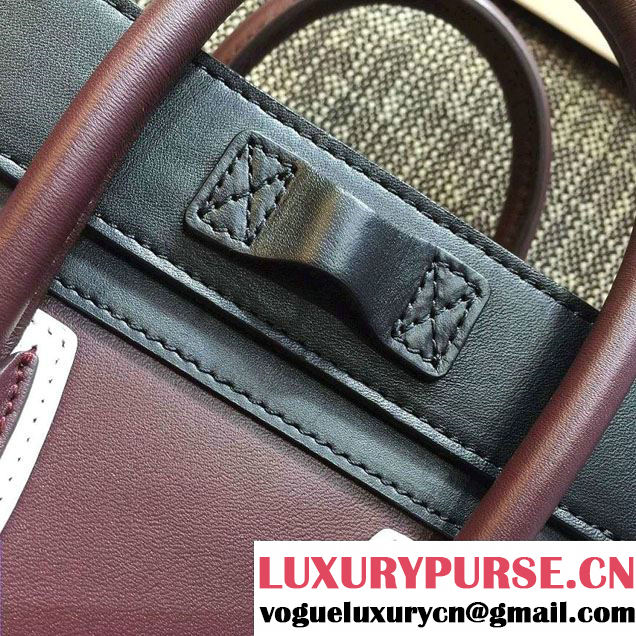 Celine Luggage Nano Tote Bag in Original Leather Black/Burgundy/White 2016