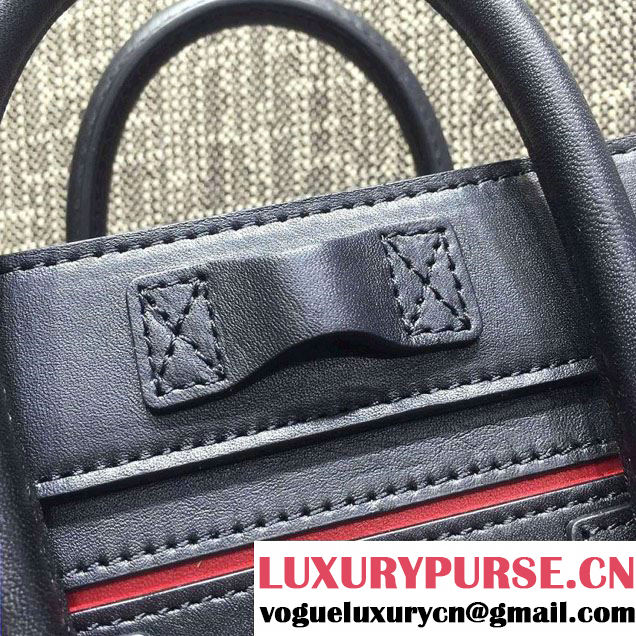 Celine Luggage Nano Tote Bag in Original Leather Black/Red 2016