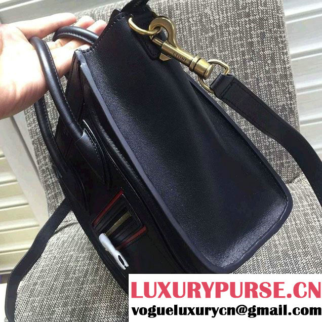 Celine Luggage Nano Tote Bag in Original Leather Black/Red 2016