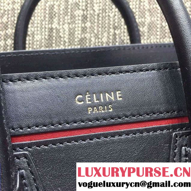Celine Luggage Nano Tote Bag in Original Leather Black/Red 2016