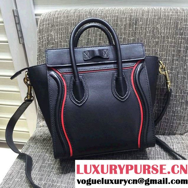 Celine Luggage Nano Tote Bag in Original Leather Black/Red 2016
