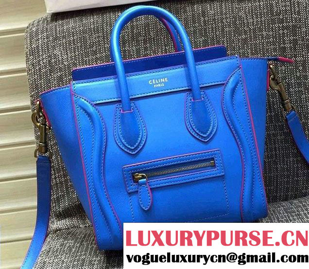 Celine Luggage Nano Tote Bag in Original Leather Electric Blue/Fushia 2016