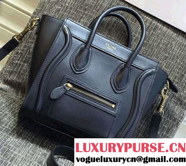 Celine Luggage Nano Tote Bag in Original Smooth Calfskin Black 2016