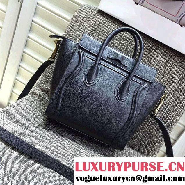 Celine Luggage Nano Tote Bag in Original Goatskin Leather Black 2016