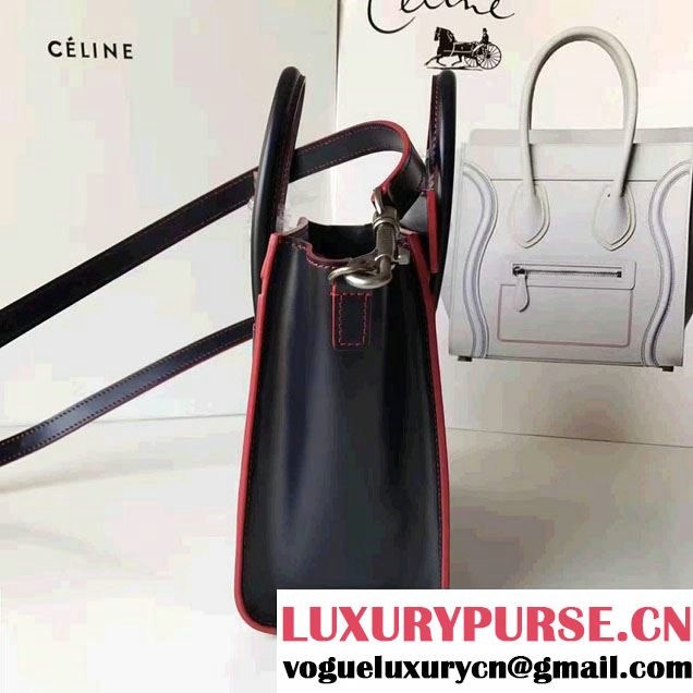 Celine Luggage Nano Tote Bag In Original Calfskin Leather Sapphire/Red 2017