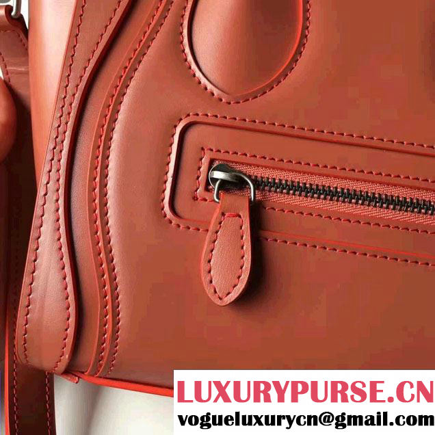Celine Luggage Nano Tote Bag In Original Calfskin Smooth Leather Brick Red