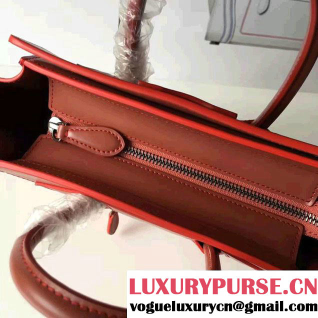 Celine Luggage Nano Tote Bag In Original Calfskin Smooth Leather Brick Red