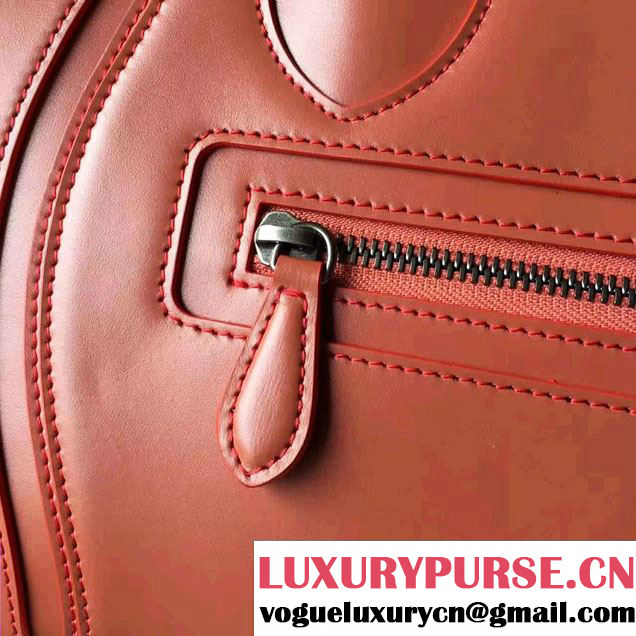 Celine Luggage Micro Tote Bag In Original Calfskin Smooth Leather Brick Red