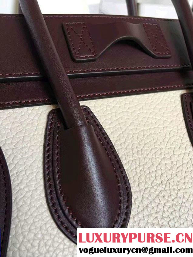 Celine Luggage Micro Tote Bag in Original Leather Burgundy/Grained Beige/Crinkle Green 2016