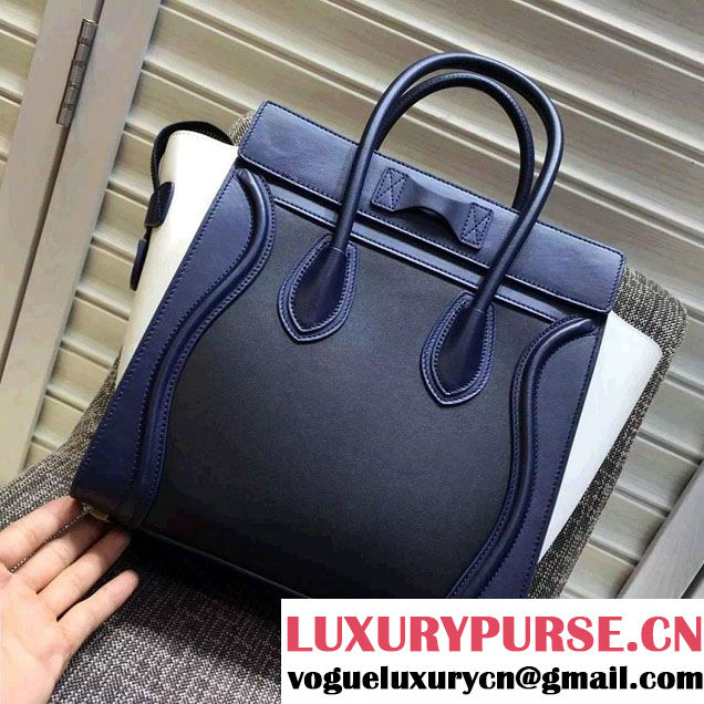 Celine Luggage Micro Tote Bag in Original Leather Navy Blue/Black/White 2016