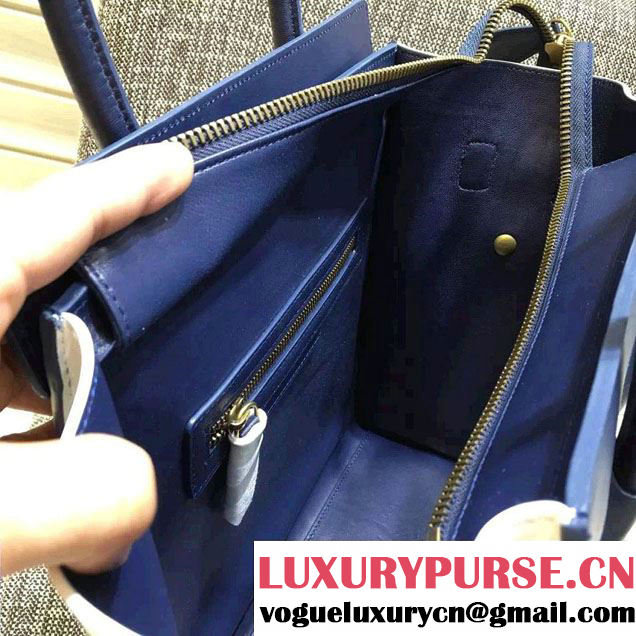 Celine Luggage Micro Tote Bag in Original Leather Navy Blue/Black/White 2016