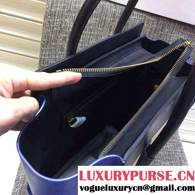 Celine Luggage Micro Tote Bag in Original Leather Navy Blue/Grained Beige/Blue 2016