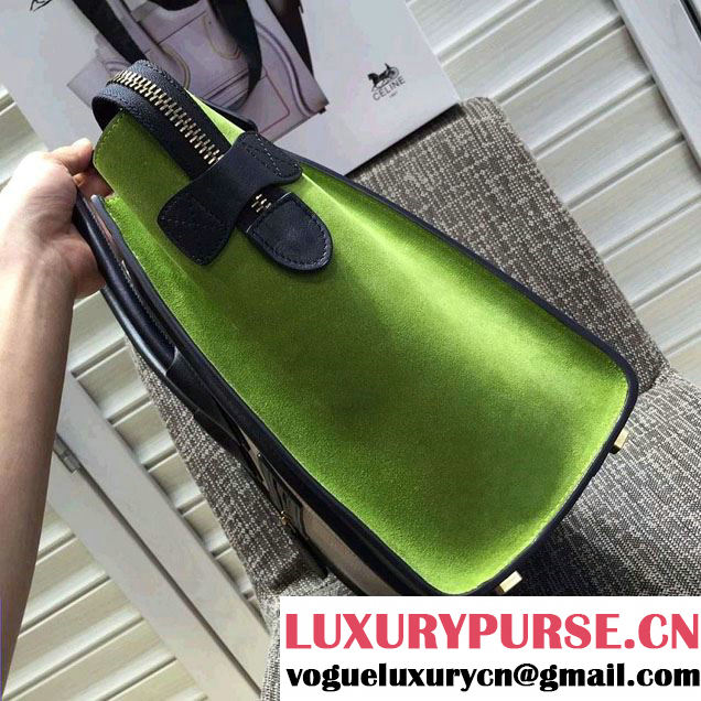 Celine Luggage Micro Tote Bag in Original Leather Black/Grained Beige/Suede Green 2016