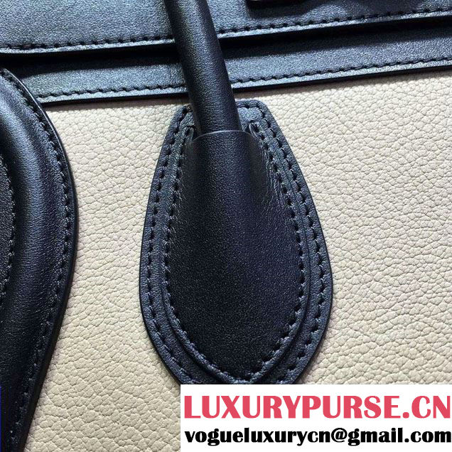 Celine Luggage Micro Tote Bag in Original Leather Black/Grained Beige/Suede Green 2016