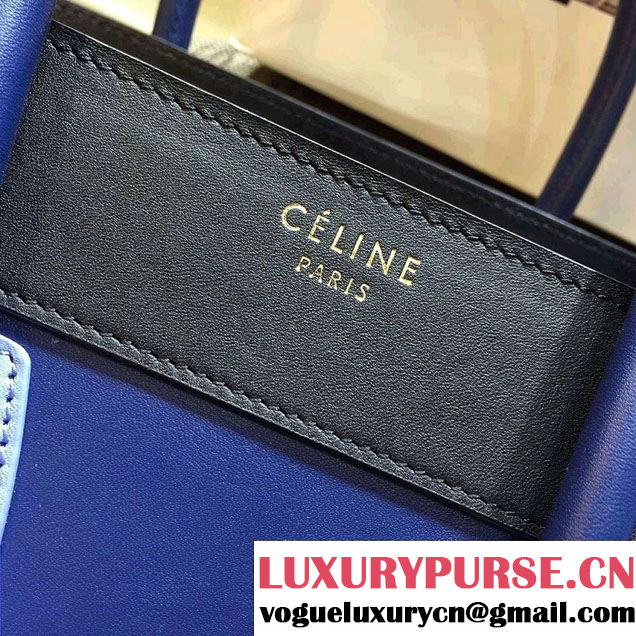 Celine Luggage Micro Tote Bag in Original Leather Black/Royal Blue/Sky Blue 2016