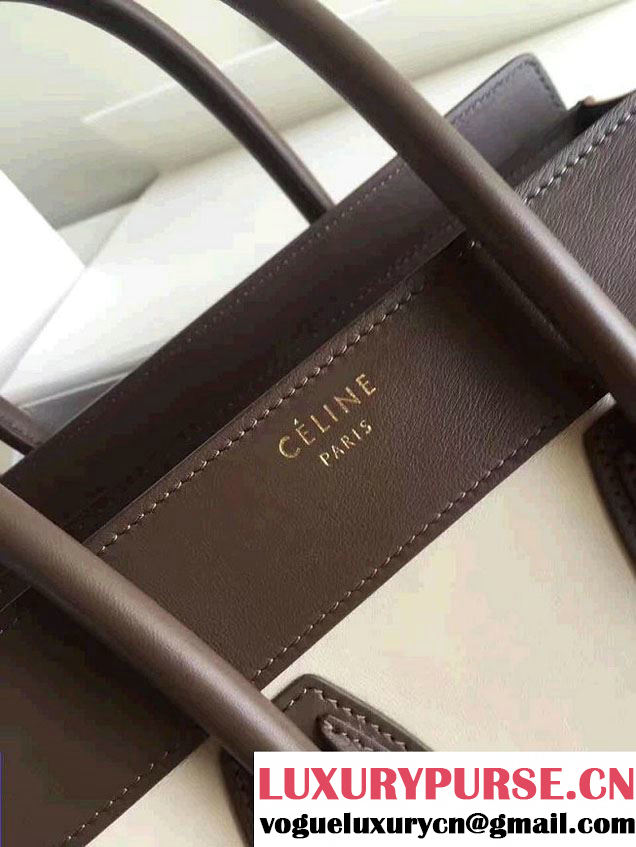 Celine Luggage Micro Tote Bag In Original Calfskin Leather White/Chocolate/Yellow  2017