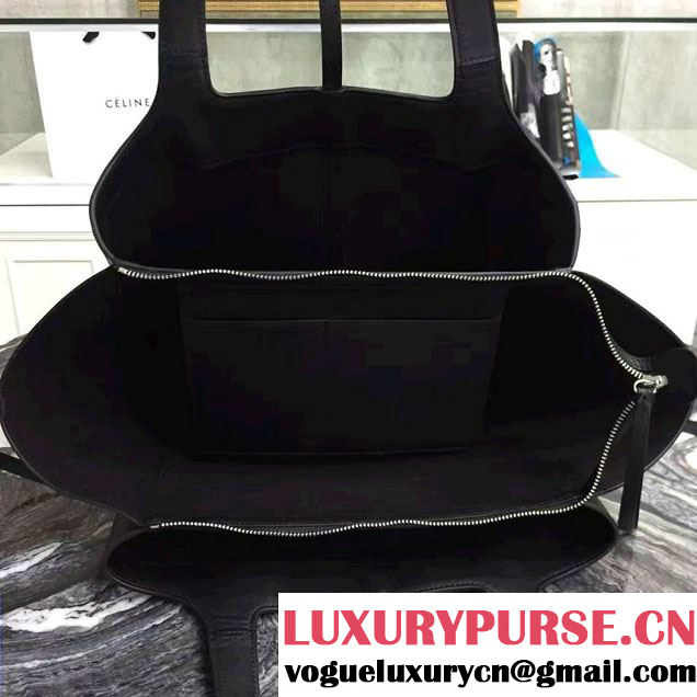 Celine Supple Natural Calfskin Medium Tri-Fold Shoulder Bag Black 2016