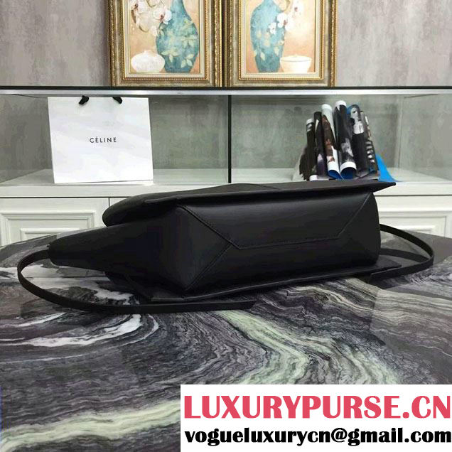Celine Supple Natural Calfskin Medium Tri-Fold Shoulder Bag Black 2016