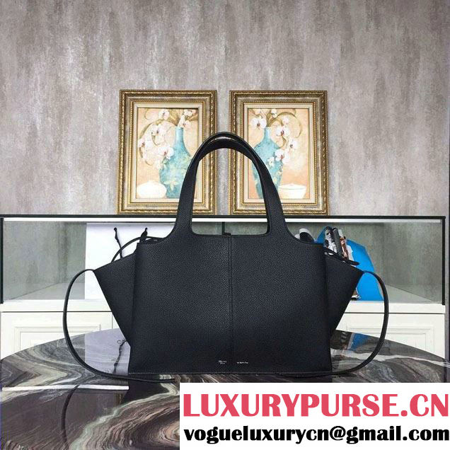 Celine Grained Calfskin Medium Tri-Fold Shoulder Bag Black 2016