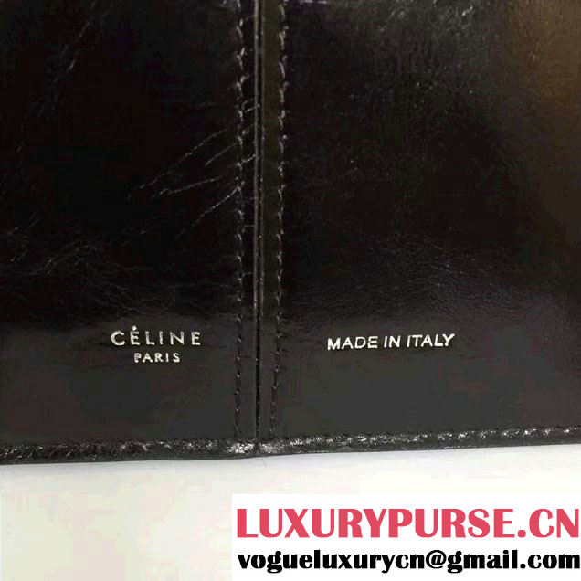 Celine Paperweight Calfskin Medium Tri-Fold Shoulder Bag Black 2016