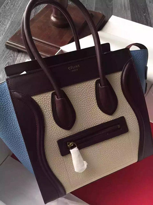 Celine Micro Luggage Bag Grained Calfskin Fall Winter 2015 Collection Multicolor Beige Burgundy Blue