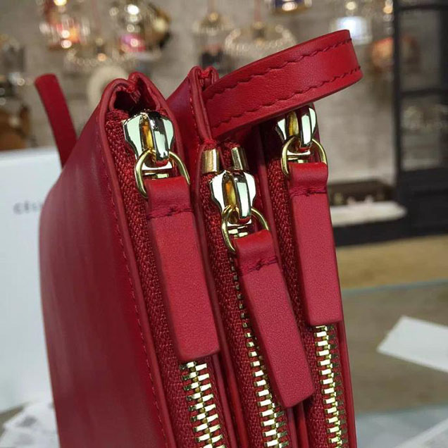 Celine Trio Crossbody Bag Small Grained Leather Pre-Fall Winter 2015 Collection Red