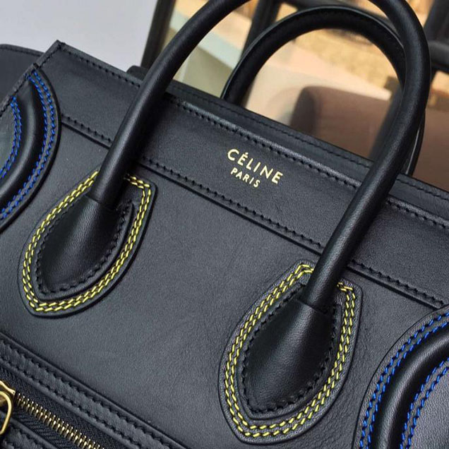 Celine Nano Luggage Bag Original Leather Fall Winter 2016 Collection Multicolor Stitching Black