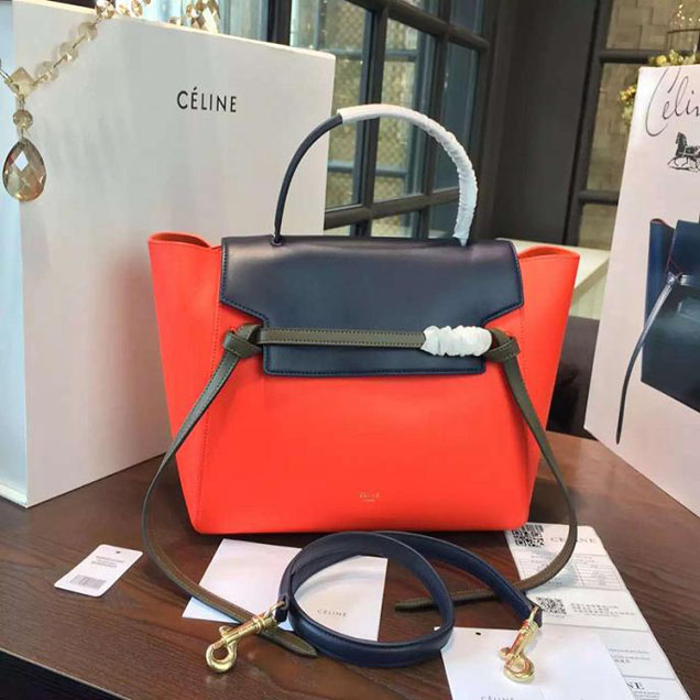 Celine Belt Top Handle Mini Bag Grained Calfskin Leather Pre-Fall Winter 2016 Collection Red Navy Blue Grey