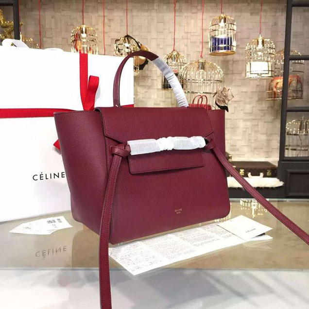 Celine Belt Top Handle Mini Bag Grained Calfskin Leather Pre-Fall Winter 2016 Collection Burgundy