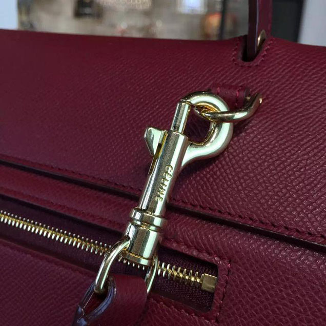 Celine Belt Top Handle Mini Bag Grained Calfskin Leather Pre-Fall Winter 2016 Collection Burgundy