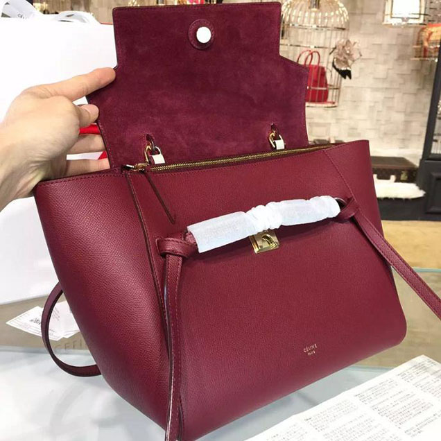 Celine Belt Top Handle Mini Bag Grained Calfskin Leather Pre-Fall Winter 2016 Collection Burgundy