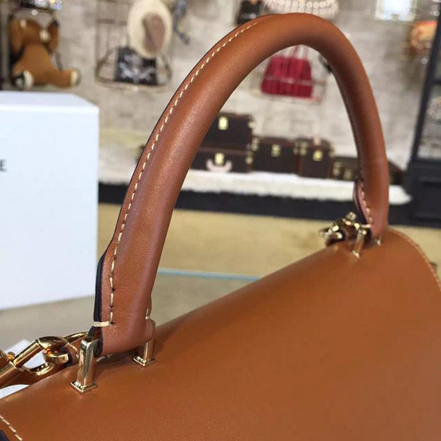 Celine Trapeze Top Handle Small Bag Smooth Calfskin with Suede Leather Pre-Fall Winter 2016 Collection Tan