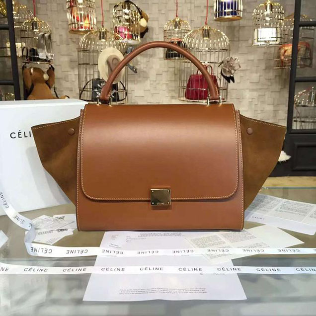 Celine Trapeze Top Handle Medium Bag Smooth Calfskin with Suede Leather Pre-Fall Winter 2016 Collection Tan