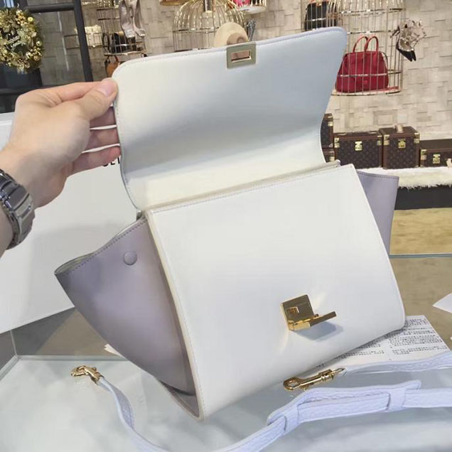 Celine Trapeze Top Handle Small Bag Grained Calfskin with Suede Leather Pre-Fall Winter 2016 Collection White Beige Off White