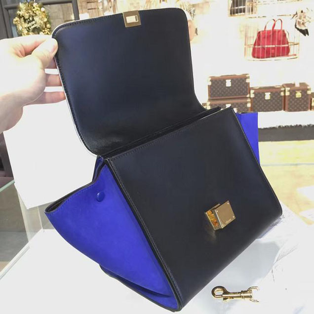 Celine Trapeze Top Handle Medium Bag Grained Calfskin with Suede Leather Pre-Fall Winter 2016 Collection White Black Blue