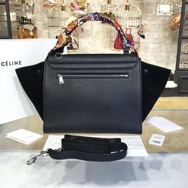 Celine Trapeze Top Handle Small Bag Grained Calfskin with Suede Leather Pre-Fall Winter 2016 Collection Black