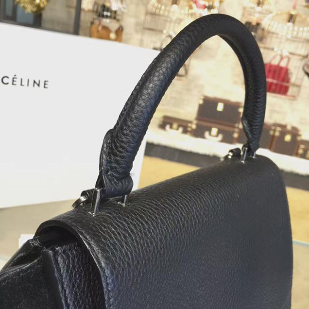 Celine Trapeze Top Handle Medium Bag Grained Calfskin with Suede Leather Pre-Fall Winter 2016 Collection Black