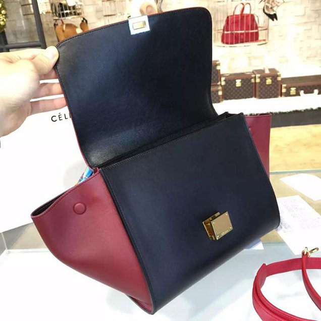 Celine Trapeze Top Handle Small Bag Smooth Calfskin with Suede Leather Pre-Fall Winter 2016 Collection Red Black Burgundy