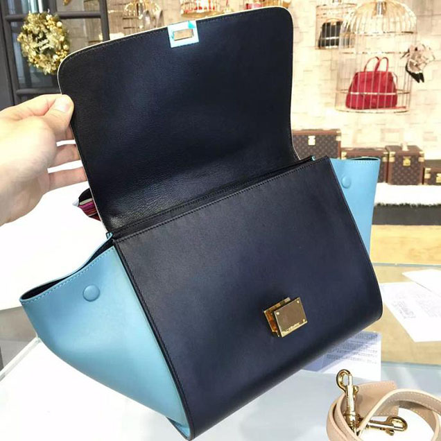 Celine Trapeze Top Handle Small Bag Smooth Calfskin with Suede Leather Pre-Fall Winter 2016 Collection Beige Black Sky Blue