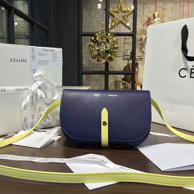 Celine Clutch on Strap Bag Grained Calfskin Pre-Fall Winter 2016 Collection Navy Yellow