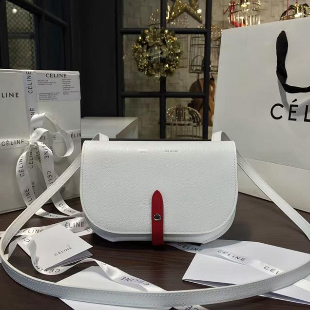 Celine Clutch on Strap Bag Grained Calfskin Pre-Fall Winter 2016 Collection White Red