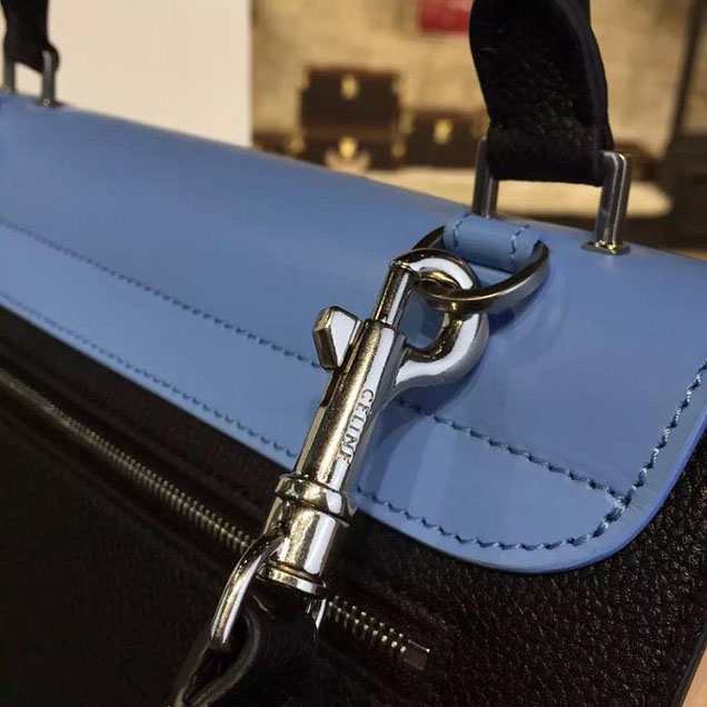 Celine Trapeze Top Handle Small Bag Smooth Calfskin with Suede Leather Pre-Fall Winter 2016 Collection Light Blue Sand Black