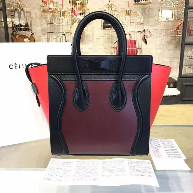Celine Micro Luggage Bag Calfskin Leather Fall Winter 2016 Collection Multi Burgundy Red Black