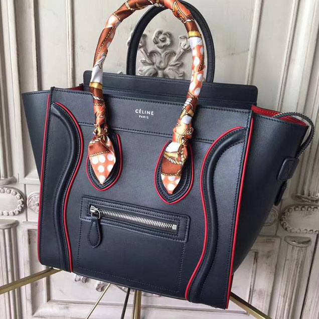Celine Micro Luggage 26cm Bag Smooth Calfskin Pre-Fall 2017 Bag Collection Black with Red Piping