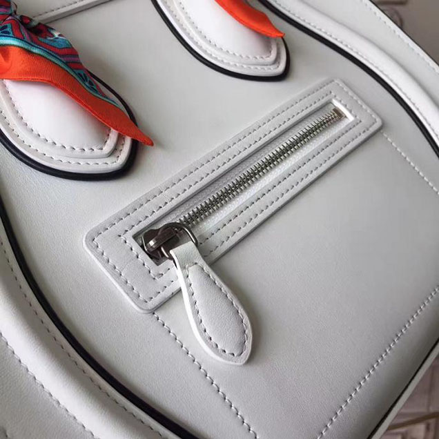 Celine Micro Luggage 26cm Bag Smooth Calfskin Pre-Fall 2017 Bag Collection White with Black Piping