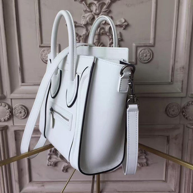 Celine Nano Luggage 20cm Bag Smooth Calfskin Pre-Fall 2017 Bag Collection White with Black Piping